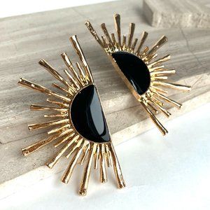 NEW ~ Zara Gold Fan Black Enamel Statement Earrings